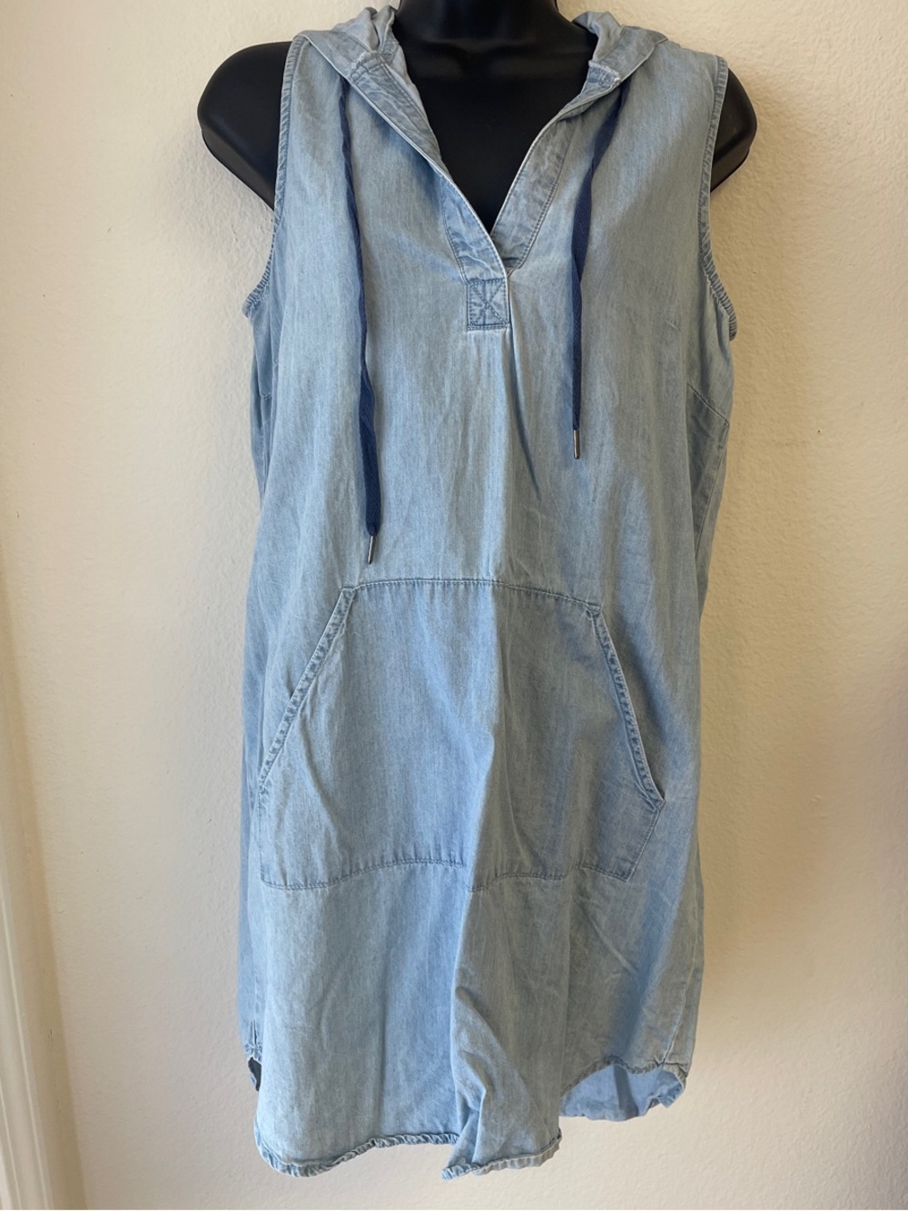 lovestitch Light Blue Sleeveless Denim Hoodie Dress